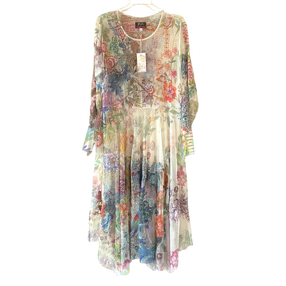 JOHNNY WAS BIYA Alyeshka Size XL Mesh Floral Embroidered Boho Midi Dress NWT - Picture 2 of 15